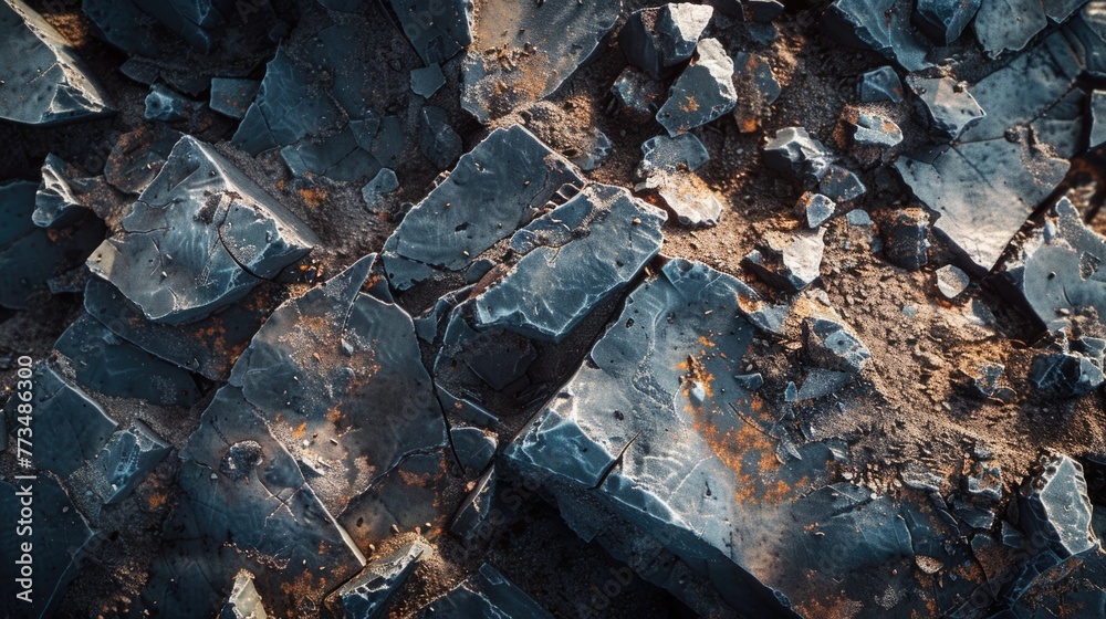 Poster a close up view of a pile of rocks. suitable for geological studies