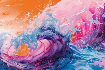 Abstract Ocean Wave: A Symphony of Pink and Blue