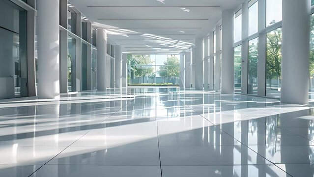 Inside business center: White shades view animation, concept