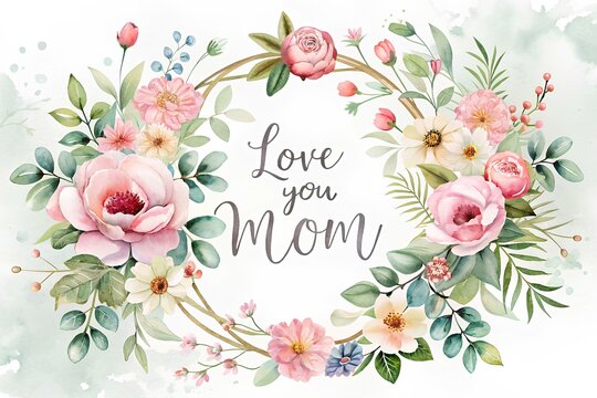 Honoring Mom's Love: Elegant Floral Border Design with 'Love You Mom' Text for Mother's Day Celebration