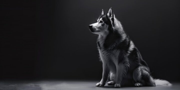 A striking black and white photo of a husky dog. Perfect for pet lovers or animal enthusiasts