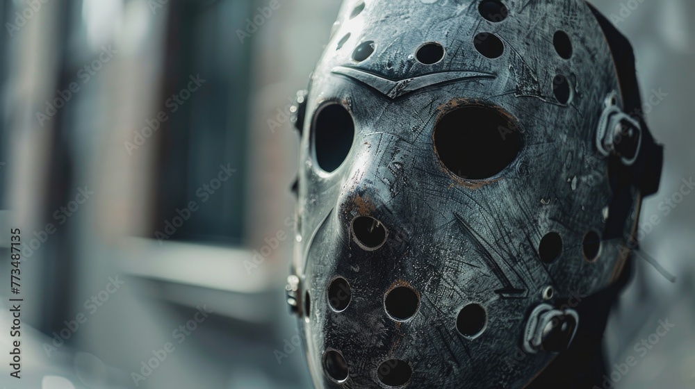 Poster a close up of a person wearing a mask. suitable for healthcare concepts