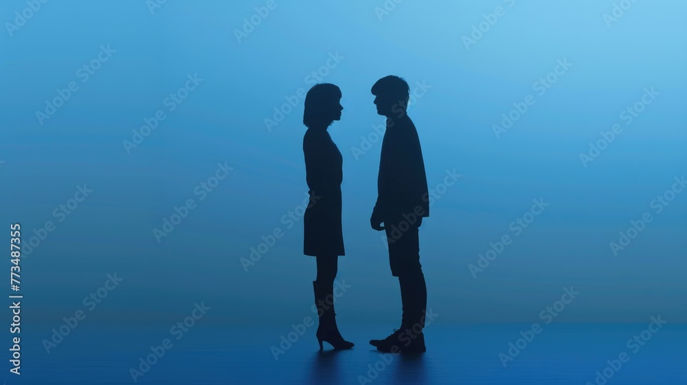 Poster a man and a woman standing next to each other. suitable for various concepts and themes