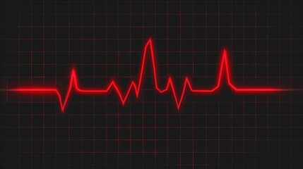 Illustration of a red heartbeat line on a dark background. Suitable for medical and health-related designs