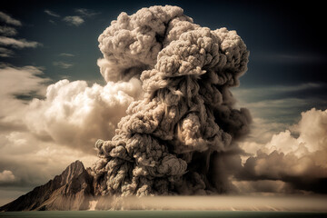 Volcanic eruption with ash emissions. Concept of nature danger, health threat