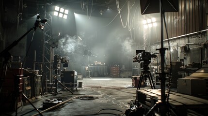 A large room filled with lights and equipment. Perfect for industrial or commercial concepts - obrazy, fototapety, plakaty