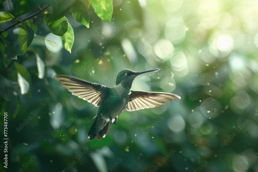 Poster a beautiful hummingbird in flight. suitable for nature and wildlife concepts