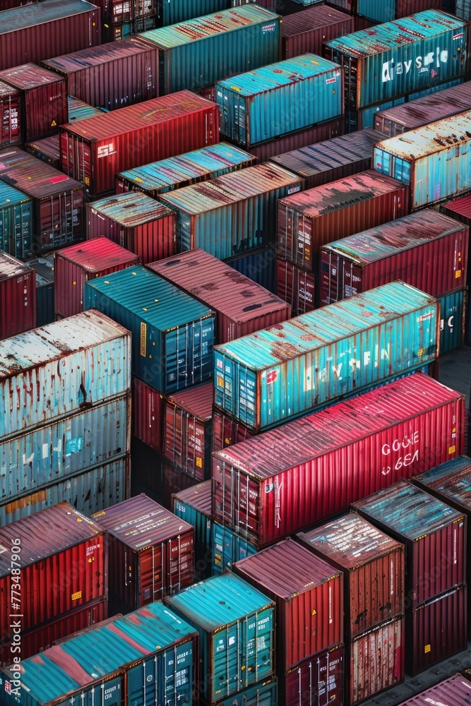 Aufkleber A large group of containers stacked on top of each other. Suitable for logistics and shipping concepts