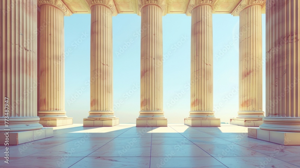 Poster A group of pillars with a sky background. Suitable for architectural or abstract concepts