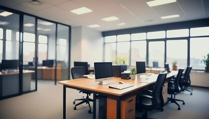 Beautiful defocused office background - office interior panoramic background created with generative ai