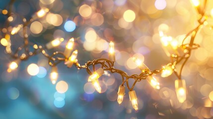 A detailed view of a string of lights, perfect for holiday decorations - obrazy, fototapety, plakaty