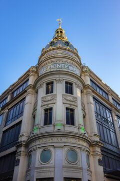 Paris Printemps Haussmann (founded in 1865) - largest beauty Department Store in world, 45000 sqm of shopping. Printemps facade registered as Historic Monument. PARIS, FRANCE. July 2, 2022.