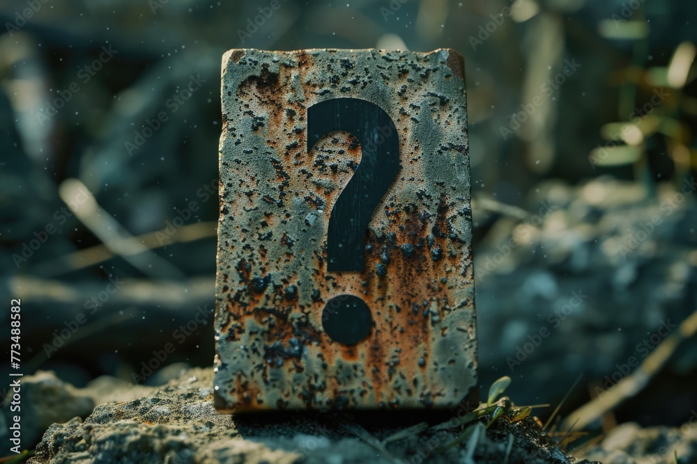 Aufkleber A weathered sign with a question mark symbol. Suitable for various concepts and design projects