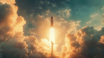 A space shuttle launching into the sky. Suitable for science and technology concepts - Powered by Adobe