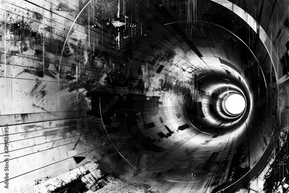 Poster a black and white photo of a tunnel. ideal for architectural projects