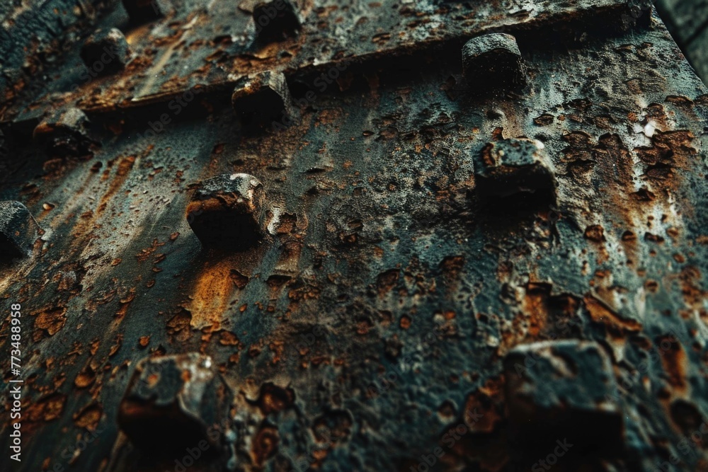 Poster a weathered metal structure with industrial details. suitable for engineering and construction conce