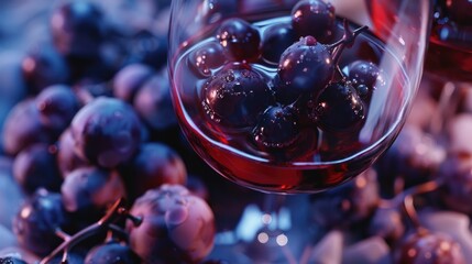 A close up of a glass of wine and grapes. Ideal for wine lovers and food enthusiasts