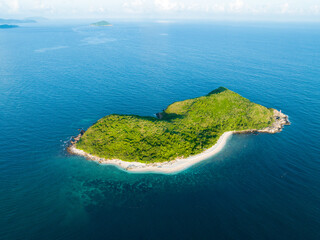 Aerial photography of Jiajing Island, Shimei Bay, Wanning, Hainan, China, in summer evening