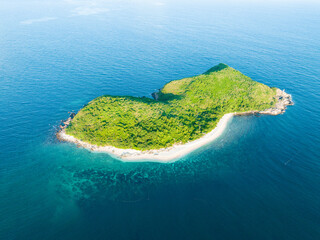 Aerial photography of Jiajing Island, Shimei Bay, Wanning, Hainan, China, in summer evening