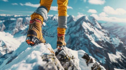 A person standing on top of a snow-covered mountain. Perfect for outdoor adventure concepts - obrazy, fototapety, plakaty