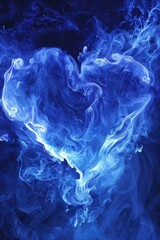 Fototapeta premium Blue heart shaped smoke on a black background, ideal for concepts of love and romance