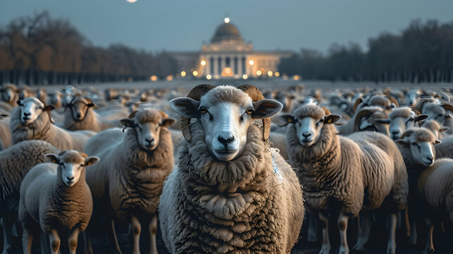 Eid al adha mubarak sheep with mosque in background sheep with Islamic background