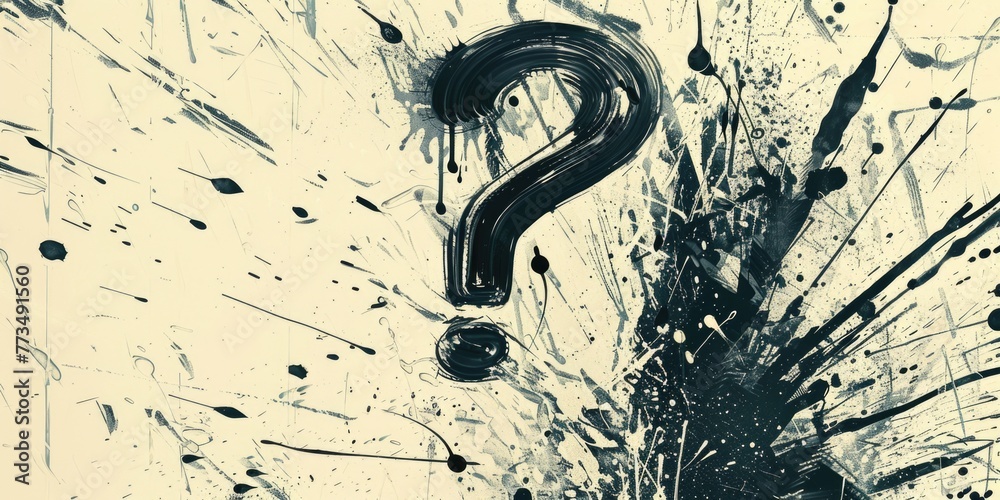Poster black and white painting of a question mark, suitable for various design projects