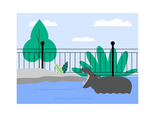 Hippopotamus at the zoo. Zoo vector illustration