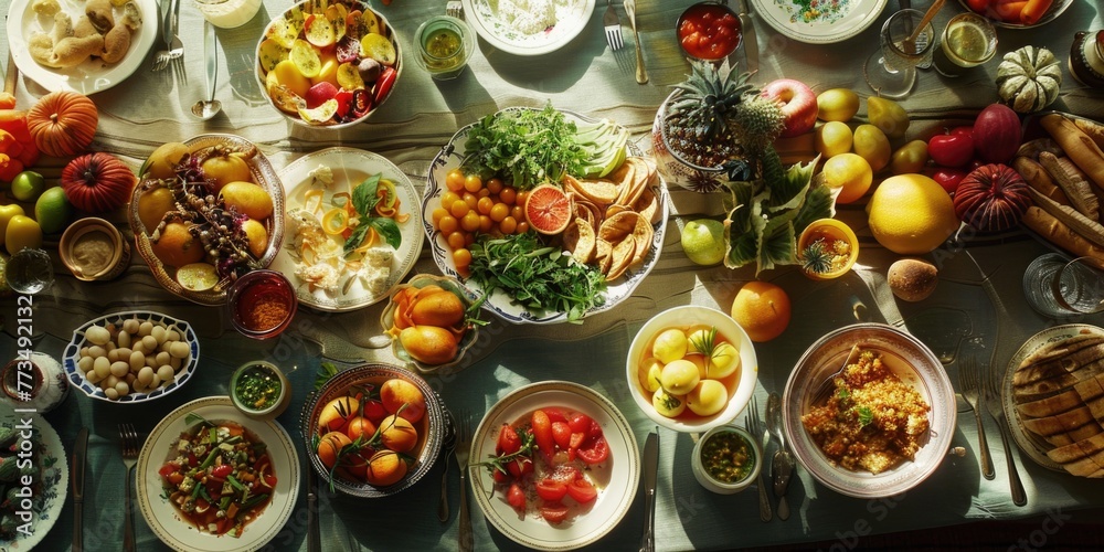 Poster A table filled with different types of food, suitable for various occasions