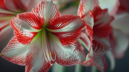 Detailed close up of a beautiful red and white flower. Ideal for nature and floral concepts