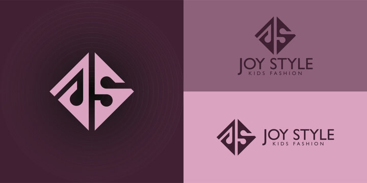 abstract initial letter JS or SJ logo in soft pink color isolated on multiple pink and violet backgrounds. The logo is suitable for kids' fashion apparel business logo icon design inspiration template