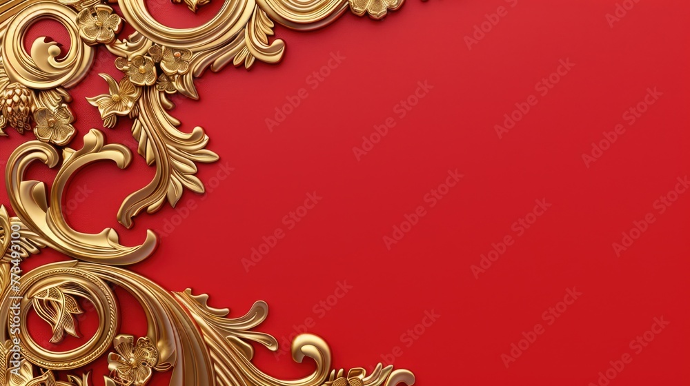 Poster a luxurious gold frame against a vibrant red background. perfect for adding elegance to any design p