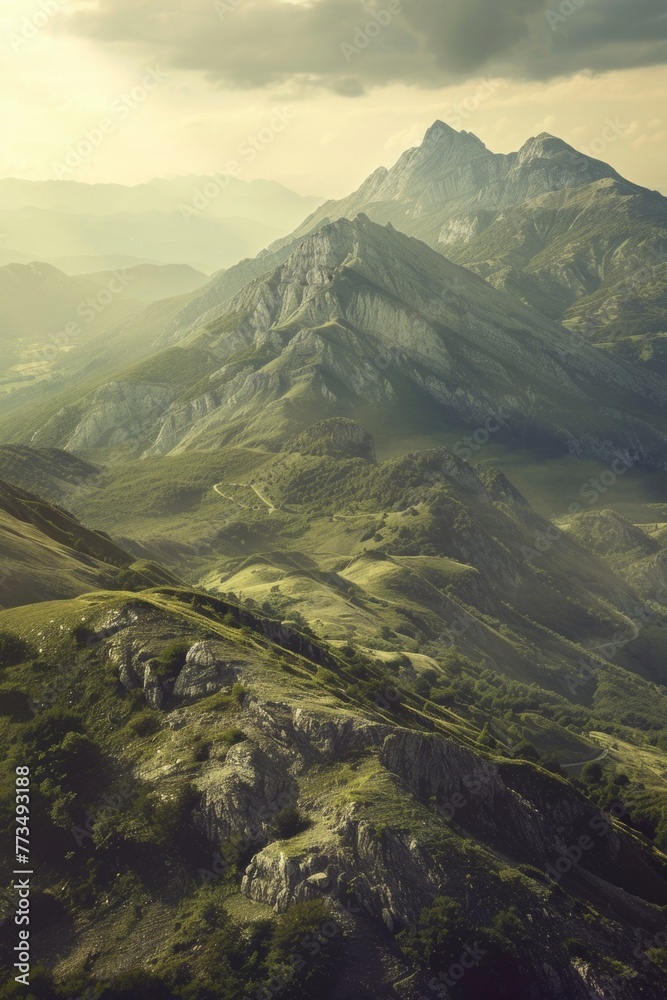 Poster scenic view of mountain range from a plane. suitable for travel and landscape concepts