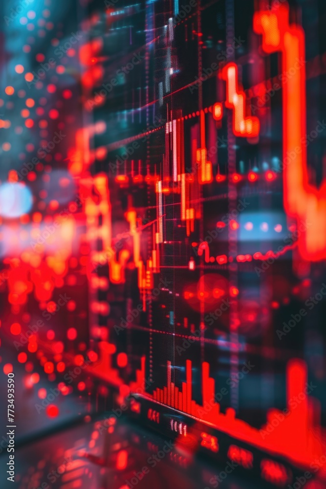 Poster Detailed view of computer screen with red lights, suitable for technology concepts