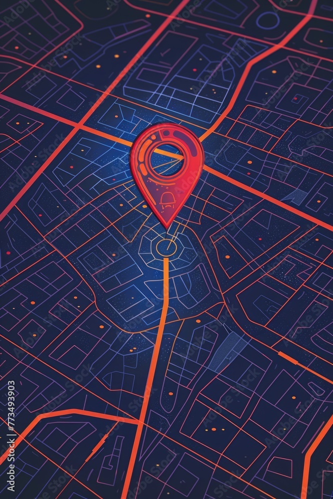 Poster A map with a red pin, suitable for travel and location concepts