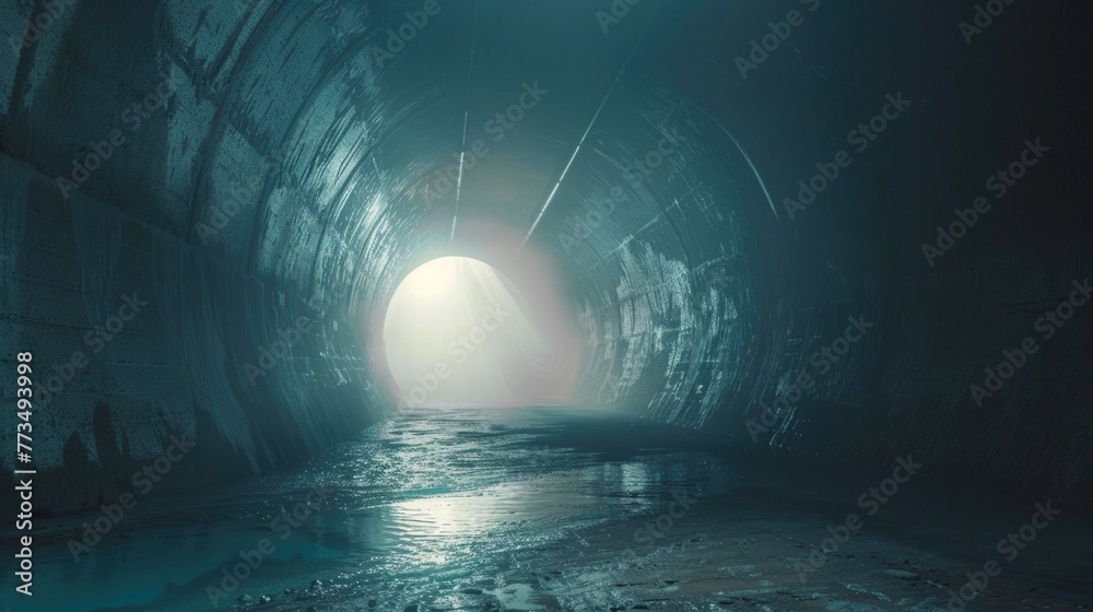 Poster dark tunnel with a light at the end. suitable for concepts of hope, success, and overcoming challeng