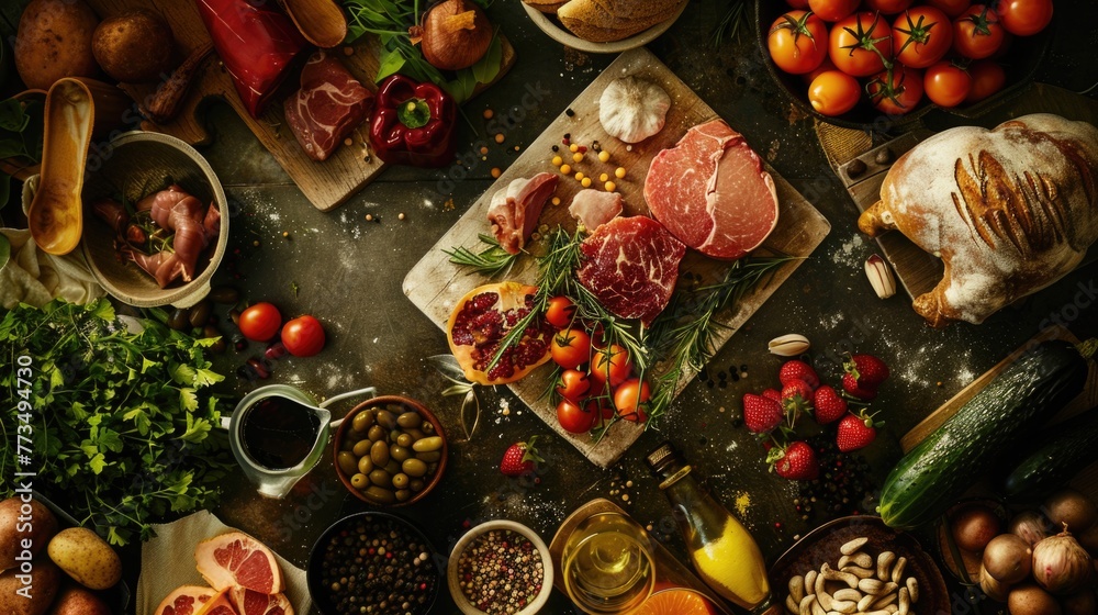Aufkleber a table filled with a variety of different types of food. perfect for food and dining concepts