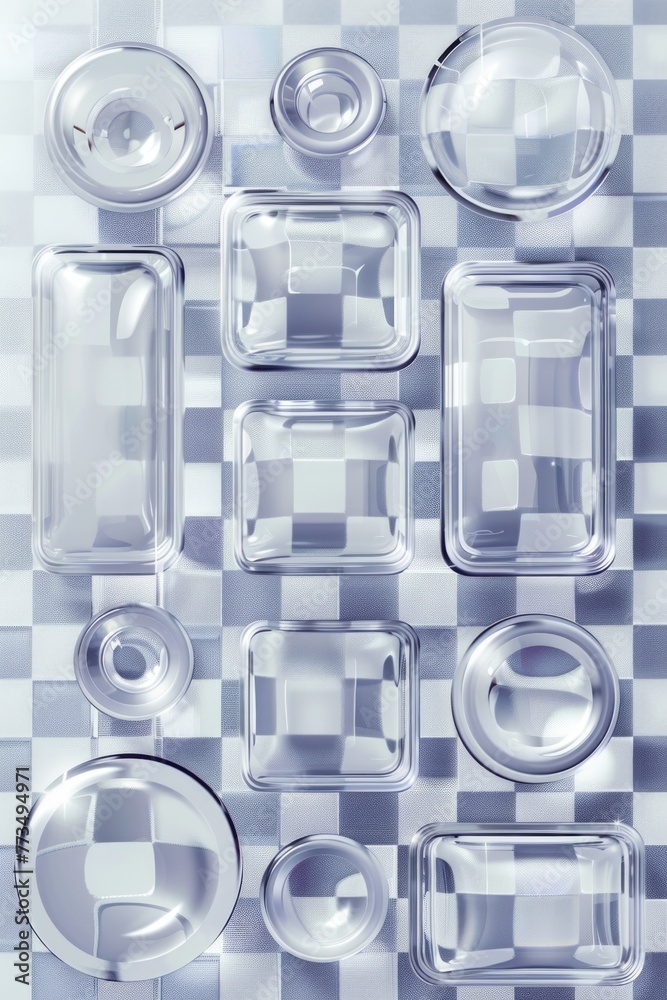 Aufkleber Glass containers on a checkered surface, suitable for various concepts