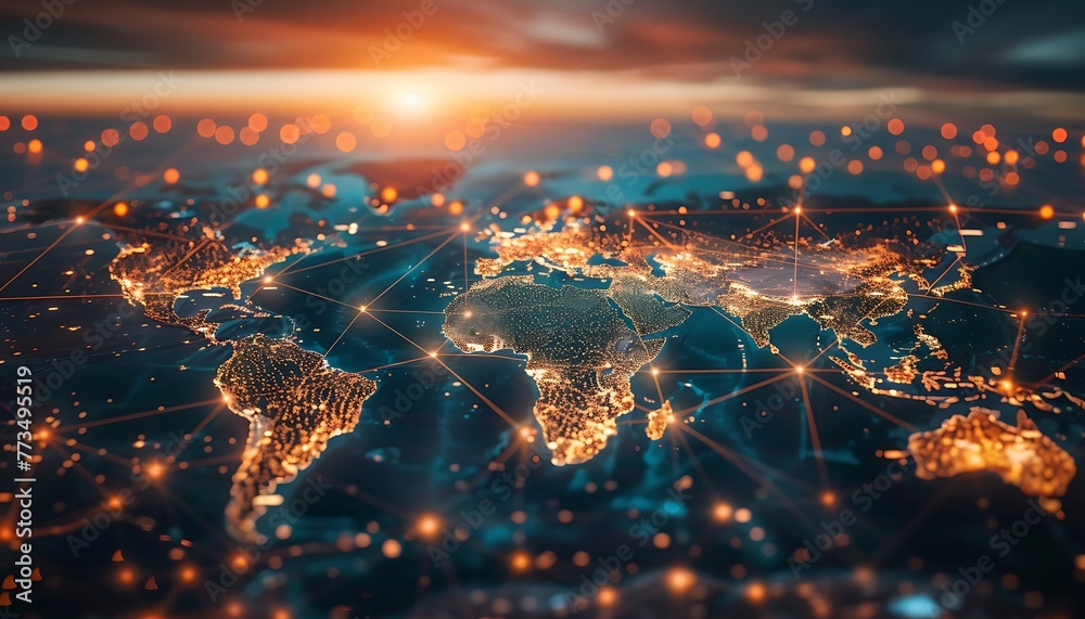 Leinwandbilder world map displaying illuminated lines linking key financial hubs