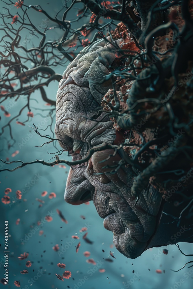 Aufkleber close up of a person's face with a tree in the background. suitable for nature or environmental them
