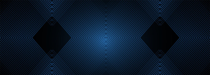 Dark 3d abstract modern background with blue glowing stripes. Futuristic technology concept design for banner, backdrop, wallpaper, cover, presentation background. Vector illustration