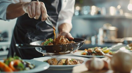 chef cooking a dish in a professional kitchen in high resolution