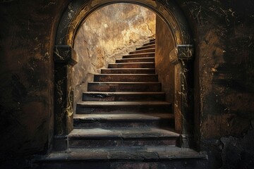 A set of stairs leading up to a doorway, suitable for architectural and interior design concepts