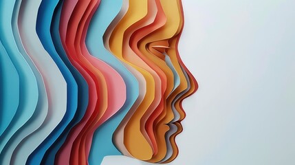 Close-up shot of a person's face made of colored paper. Perfect for creative projects