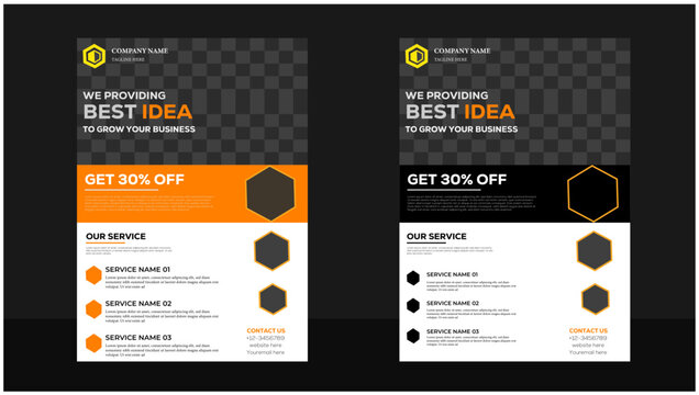 This is a modern business flyer design in two colour type design. 