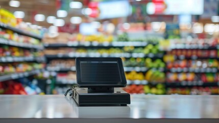 A cash register in a grocery store, suitable for business concepts