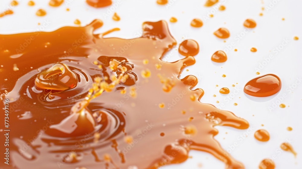 Poster a close up of a liquid drop on a white surface. suitable for scientific and nature concepts