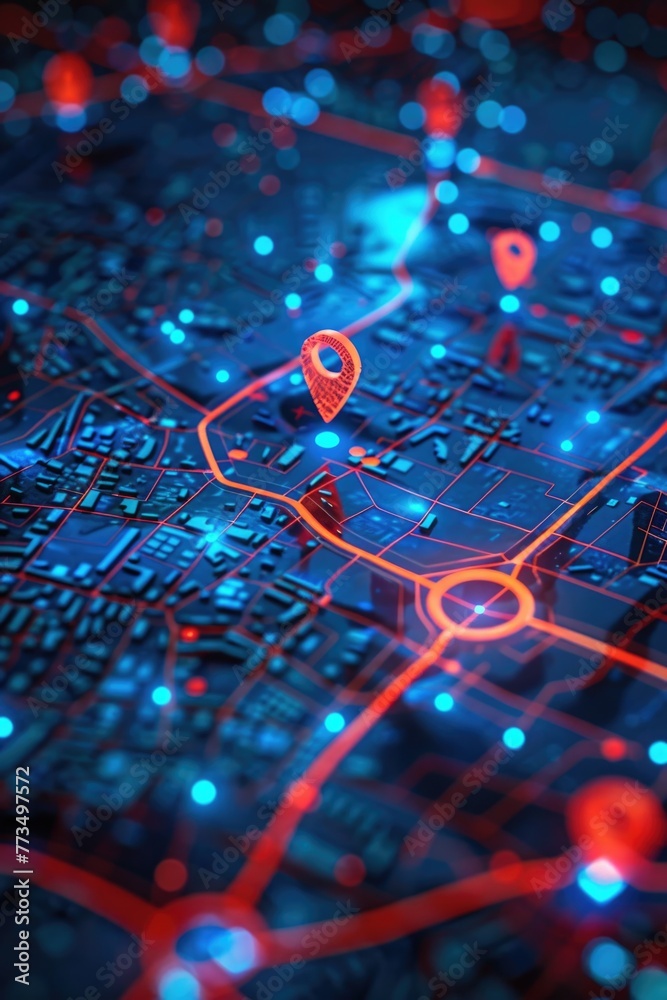 Poster detailed close up of a map with pins, great for travel concepts
