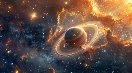 A breathtaking view of Saturn and its majestic rings against the backdrop of the star-studded cosmos