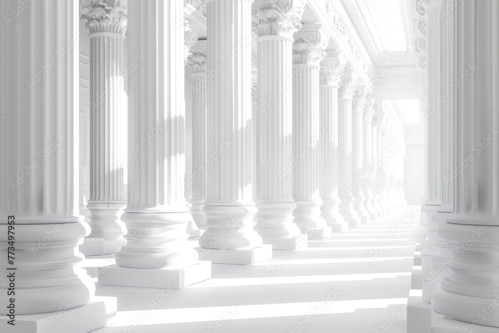 Poster A row of white columns in a building, suitable for architectural projects